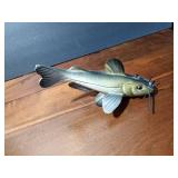 Fishing spearing Signed catfish wood decoy with metal fins