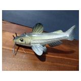 Fishing spearing Signed catfish wood decoy with metal fins