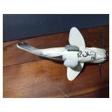 Fishing spearing Signed catfish wood decoy with metal fins