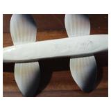 Signed wood fish decoy with metal fins