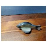 Signed wood fish decoy with metal fins by Paul E. Mohl