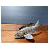 Signed wood fish decoy with metal fins
