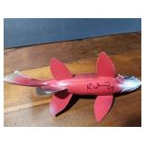 Signed wood fish decoy with metal fins