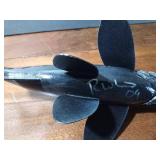 Signed wood fish decoy with metal fins