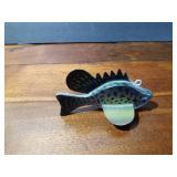Signed wood fish decoy with metal fins by Paul E. Mohl