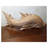 2 Hand-carved wood fish sculptures with initials on bottom