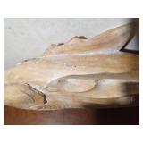 2 Hand-carved wood fish sculptures with initials on bottom