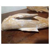 2 Hand-carved wood fish sculptures with initials on bottom