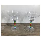 MARGARITA GLASSES Multicolor Painted Rainbow Stems Set Of 4, 6.5 high, 5” wide