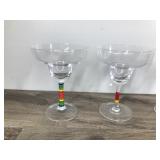 MARGARITA GLASSES Multicolor Painted Rainbow Stems Set Of 4, 6.5 high, 5” wide