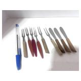 9 Piece Vintage Stainless Steele and Wood/Bakelite Hors d