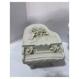 Bisque Piano Music Box, Milk Glass Goblet, Johnson Bros England Gravy Boat