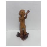 Vintage Finland Wooden Carved Boy Blowing Horn 8"