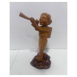 Vintage Finland Wooden Carved Boy Blowing Horn 8"