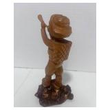 Vintage Finland Wooden Carved Boy Blowing Horn 8"