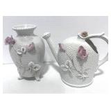 Vintage Hand Painted Thames Vase and Watering Can