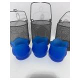 3 Votive Lanterns and 2 Blue Votive Holders