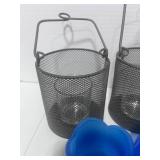 3 Votive Lanterns and 2 Blue Votive Holders