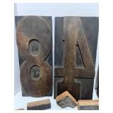 Large Lot of Antique Type Setters Blocks Wood and Metal