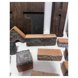 Large Lot of Antique Type Setters Blocks Wood and Metal