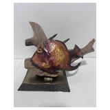 Metal Fish Sculpture on Driftwood Heavy Brass Base