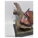 Metal Fish Sculpture on Driftwood Heavy Brass Base