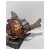Metal Fish Sculpture on Driftwood Heavy Brass Base