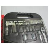 14pc 3/8in drive metric socket set with 4 pc 3/8in socket extension set