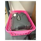 Plastic 3 Shelf Rack w Misc Household Contents Inc Nike Training Belt, Hats, Tin, Animal Figurines & Bank & More