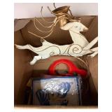 Plastic 3 Shelf Rack w Misc Household Contents Inc Nike Training Belt, Hats, Tin, Animal Figurines & Bank & More