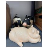 Plastic 3 Shelf Rack w Misc Household Contents Inc Nike Training Belt, Hats, Tin, Animal Figurines & Bank & More