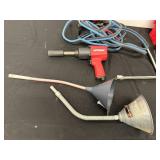 Automotive Tool and Accessory Lot with Impact Wrench, Jump Cables, Lug Wrench, and Funnels