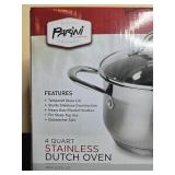 Parini 4 Quart Stainless Steel Dutch Oven with Glass Lid in Orig Box
