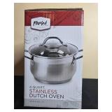 Parini 4 Quart Stainless Steel Dutch Oven with Glass Lid in Orig Box