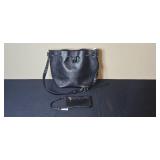 Black Textured Shoulder Bag and Matching Wristlet Set