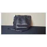 Black Textured Shoulder Bag and Matching Wristlet Set