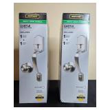 2 Defiant Castle Satin Nickel Entry Door Handle Sets in Orig Pkg