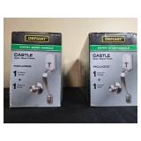 2 Defiant Castle Satin Nickel Entry Door Handle Sets in Orig Pkg