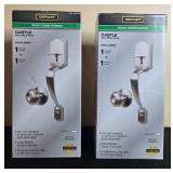 Lot of 2 Defiant Castle Satin Nickel Entry Door Handle Sets in Orig Pkg