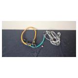 Office and Packaging Supplies Lot with Tape Dispensers, Tape Rolls, Bungee Cords, USB Cables, and Patriotic Bowl