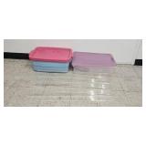 Set of 2 Plastic Storage Bins and Clear Acrylic Display Stands