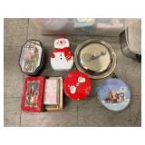 Holiday and Winter Themed Tin Collection with Metal Cookware and Plastic Container