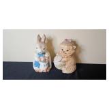 Set of 4 Vintage Animal Figurines w Lids - Cat, Bunny, Cow, and Dog