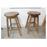 2 Swivel Top Wood Stools 30" tall by 16" wide