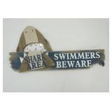 Wooden "Shark Area Swimmers Beware" Sign