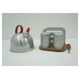Vintage Aluminum Tea Pot; Napkin Holder; Salt & Pepper Shakers; Peeler
