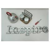 Vintage Aluminum Tea Pot; Napkin Holder; Salt & Pepper Shakers; Peeler