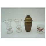 Vintage Brass Martini Shaker, Vintage Crystal Goblets, Vintage Fire King Avon Bank Mug