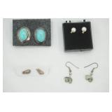 Jewelry: 4 Pair of Earrings-Turquoise, Stone, Sterling Silver