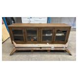 Wood and Glass Display Cabinet with Double Doors and Removable Leg base